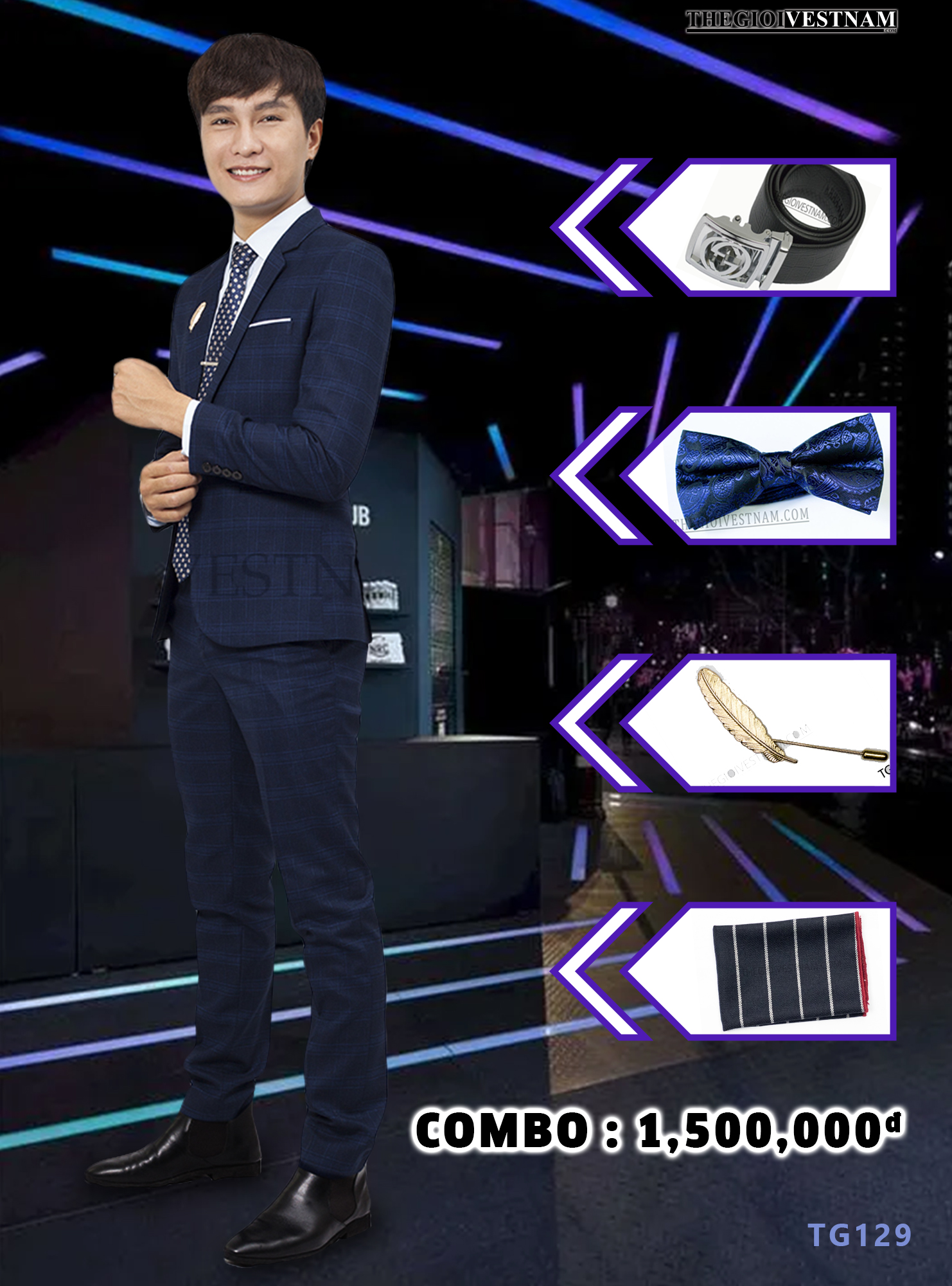Vest caro lớn xanh navy đậm TG129
